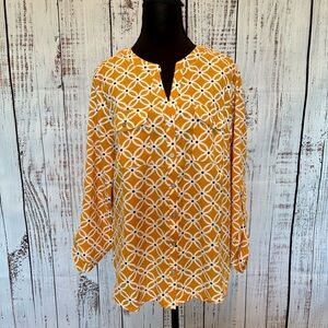 Casual Classic Gold/Mustard Geometric Long Sleeve Button Front Blouse